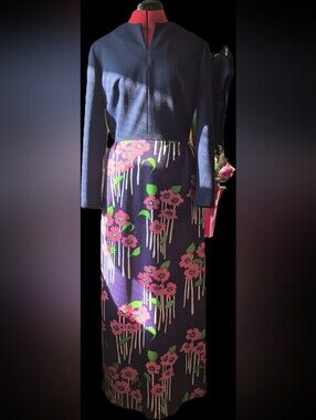 Forever Young Navy Maxi Dress with Pink Floral & Green Leaves